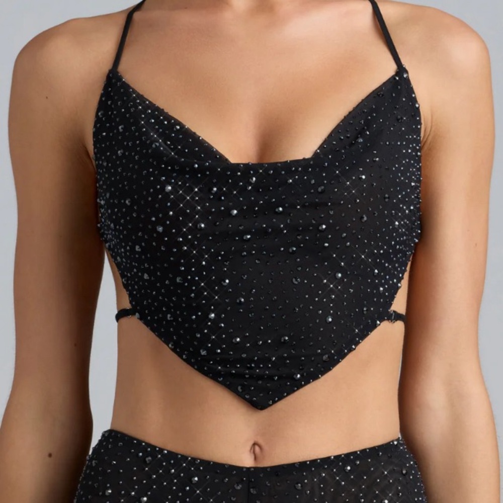 Black embellished crop top